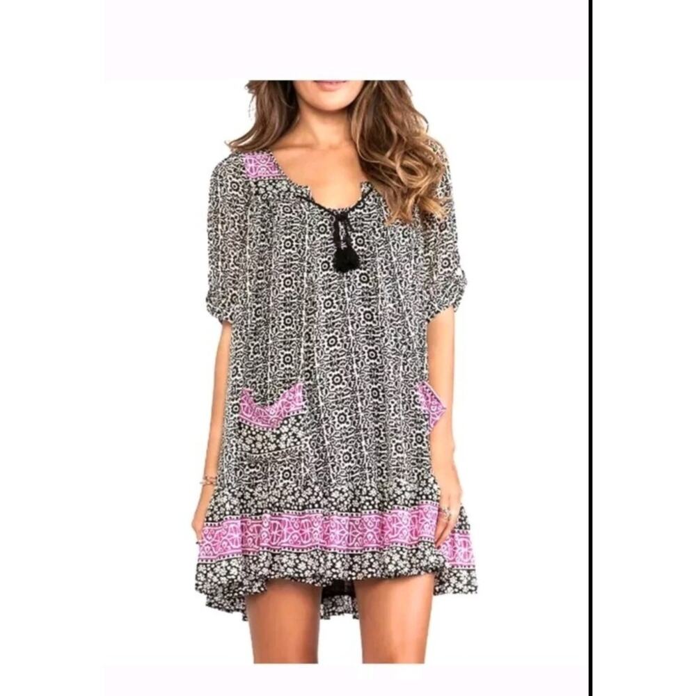 Free People Black White Boho Mini Dress S